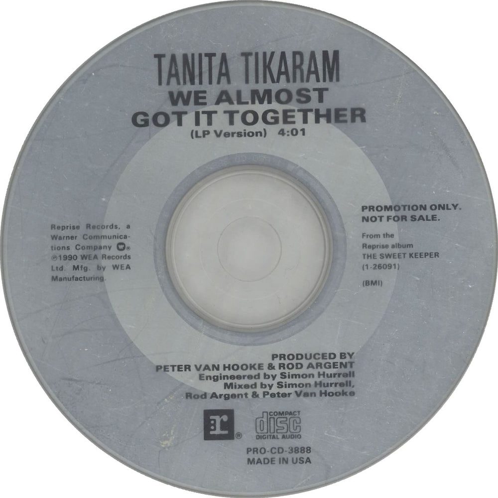 Tanita Tikaram We Almost Got It Together US Promo CD single (CD5 / 5") PRO-CD-3888