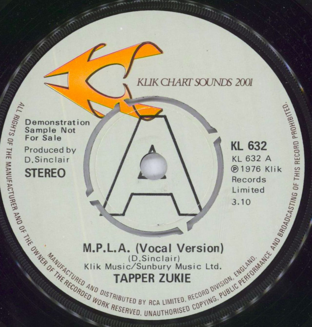 Tapper Zukie M.P.L.A. - A Label UK Promo 7" vinyl single (7 inch record / 45) KL632