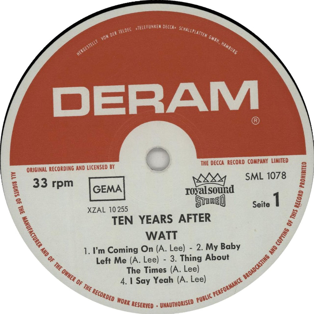 Ten Years After Watt German vinyl LP album (LP record) TYALPWA86986