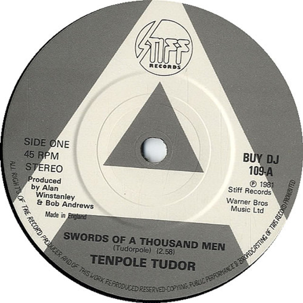 Tenpole Tudor The Swords Of A Thousand Men - 'A' Label + Cavalier Sleeve UK Promo 7" vinyl single (7 inch record / 45) TTU07TH588479