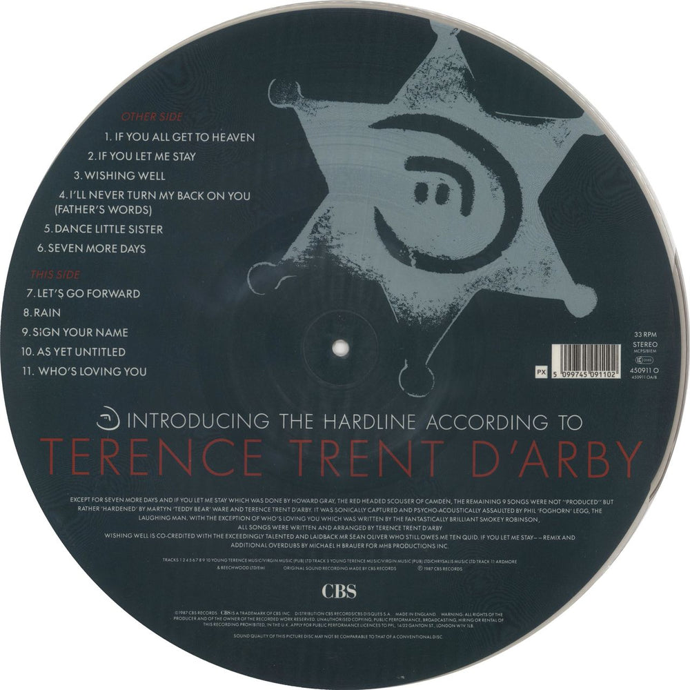 Terence Trent D'Arby Introducing The Hardline According To... UK picture disc LP (vinyl picture disc album) TTDPDIN727553