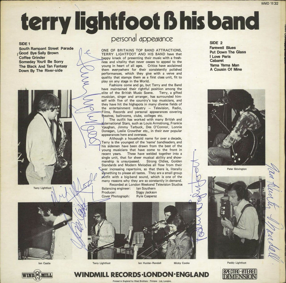 Terry Lightfoot Personal Appearance - Autographed UK vinyl LP album (LP record)