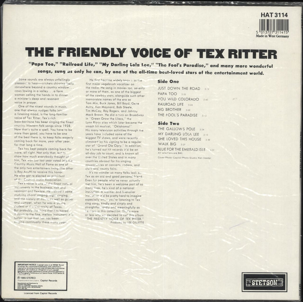 Tex Ritter The Friendly Voice Of Tex Ritter German 7" vinyl single (7 inch record / 45)