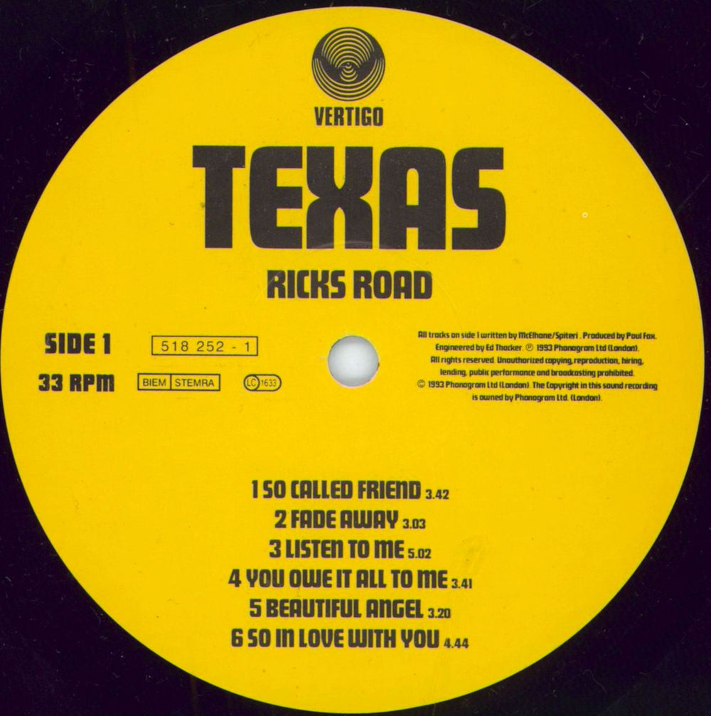 Texas Ricks Road UK vinyl LP album (LP record) TEXLPRI86472