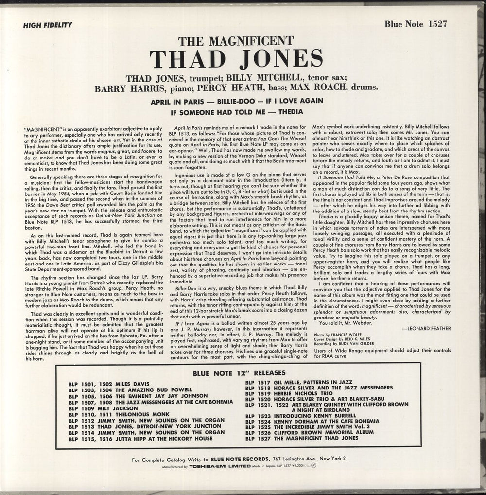 Thad Jones The Magnificent Thad Jones Japanese Promo vinyl LP album (LP record)