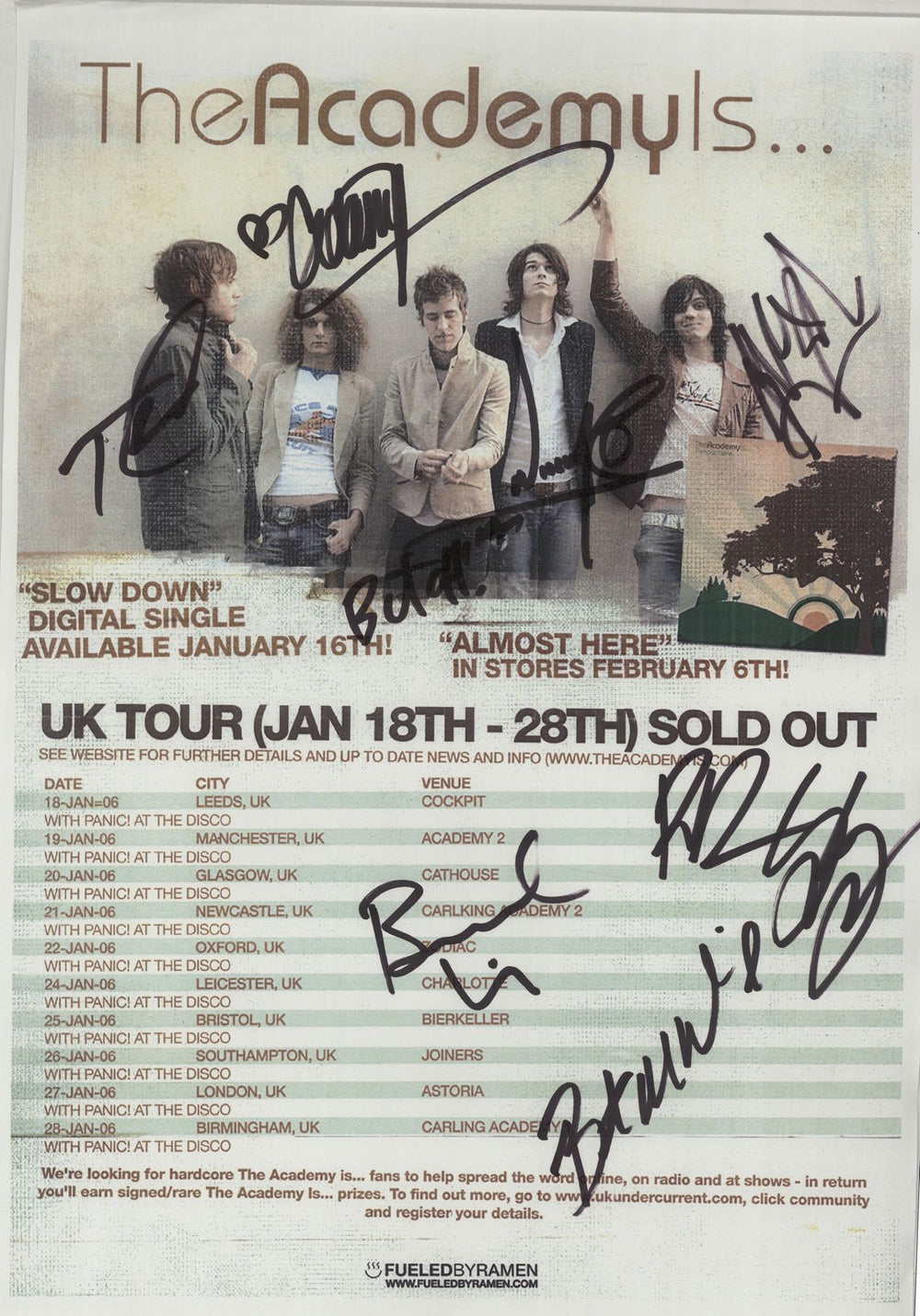 The Academy Is... UK Tour - Autographed UK poster SIGNED POSTER