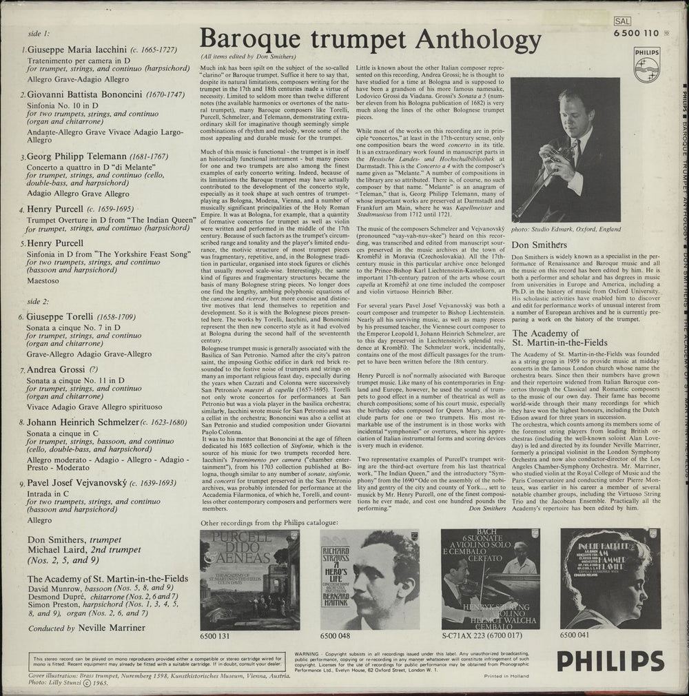 The Academy Of St. Martin-In-The-Fields Baroque Trumpet Anthology UK vinyl LP album (LP record)