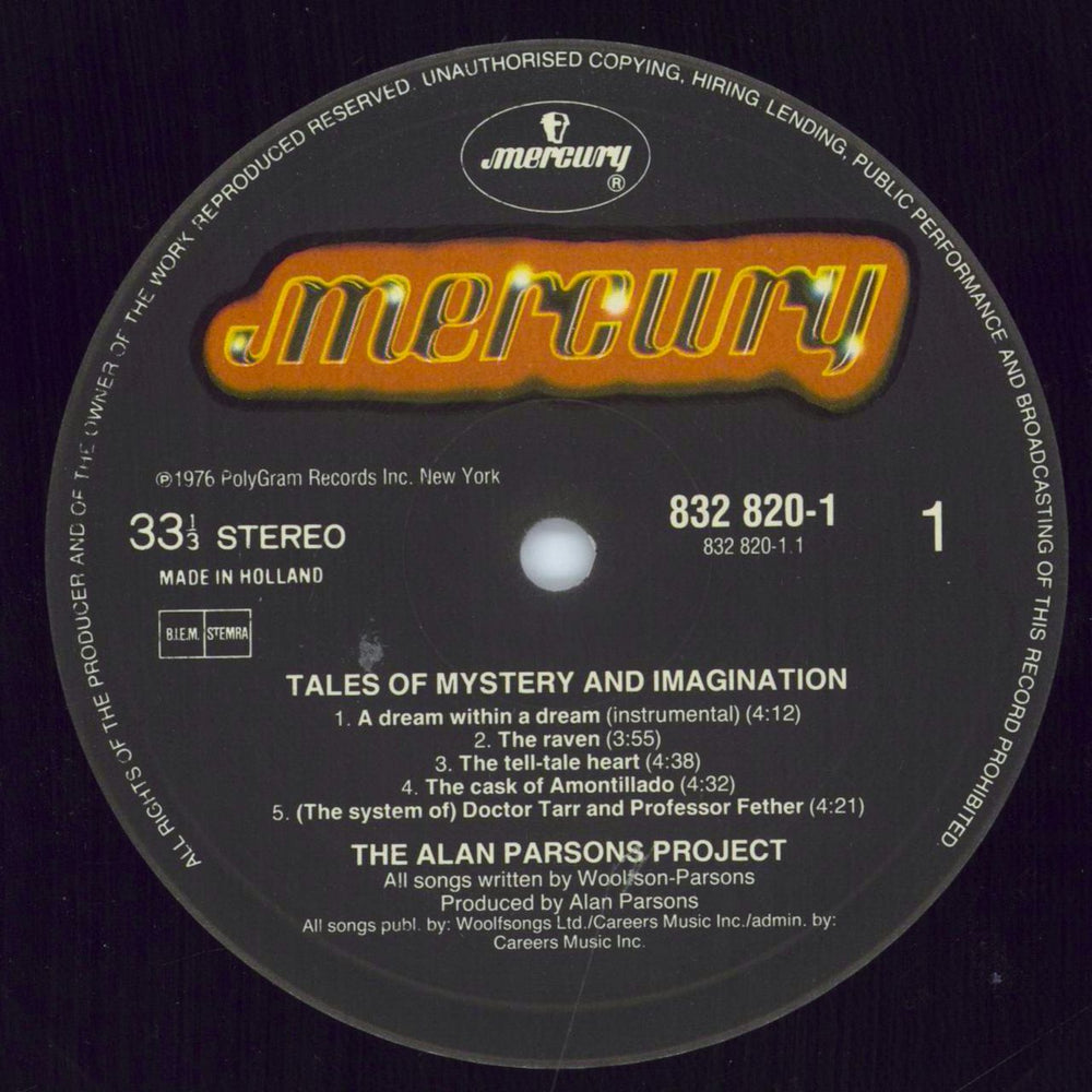 The Alan Parsons Project Tales Of Mystery And Imagination - Stickered Promo Dutch vinyl LP album (LP record) TPPLPTA815014