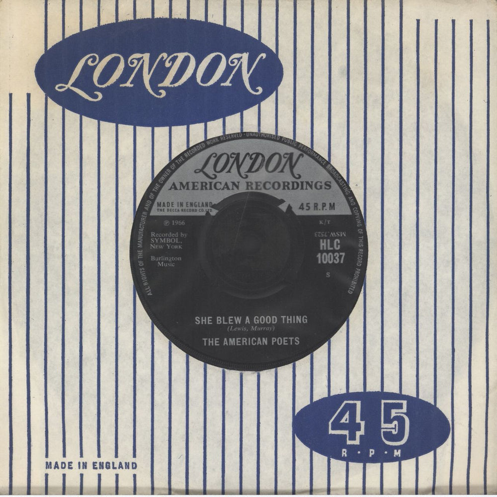 THE AMERICAN POETS She Blew A Good Thing UK 7" vinyl single (7 inch record / 45) HLC10037