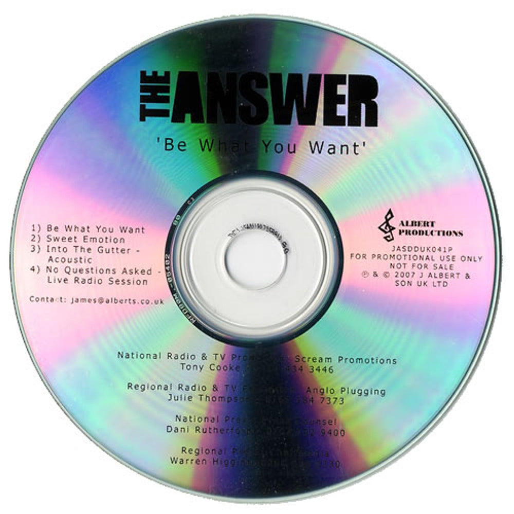 The Answer Be What You Want UK Promo CD-R acetate CD-R ACETATE