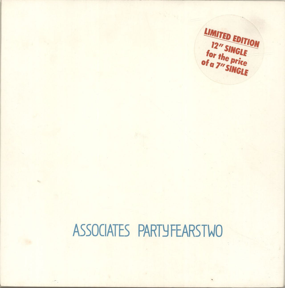 The Associates Party Fears Two - stickered p/s UK 12" vinyl single (12 inch record / Maxi-single) ASC1T