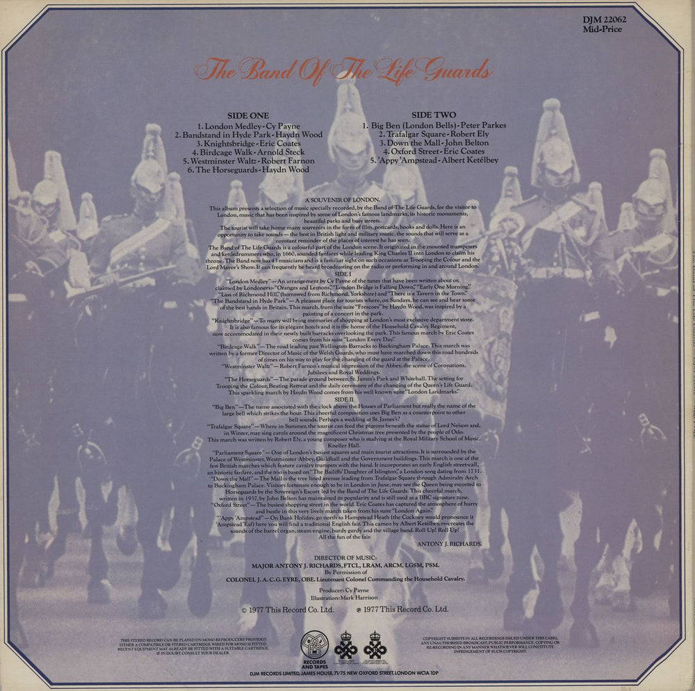 The Band Of The Life Guards A Souvenir Of London UK vinyl LP album (LP record)