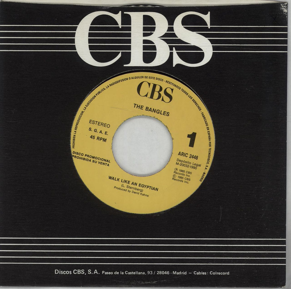 The Bangles Walk Like An Egyptian Spanish Promo 7" vinyl single (7 inch record / 45) ARIC2448