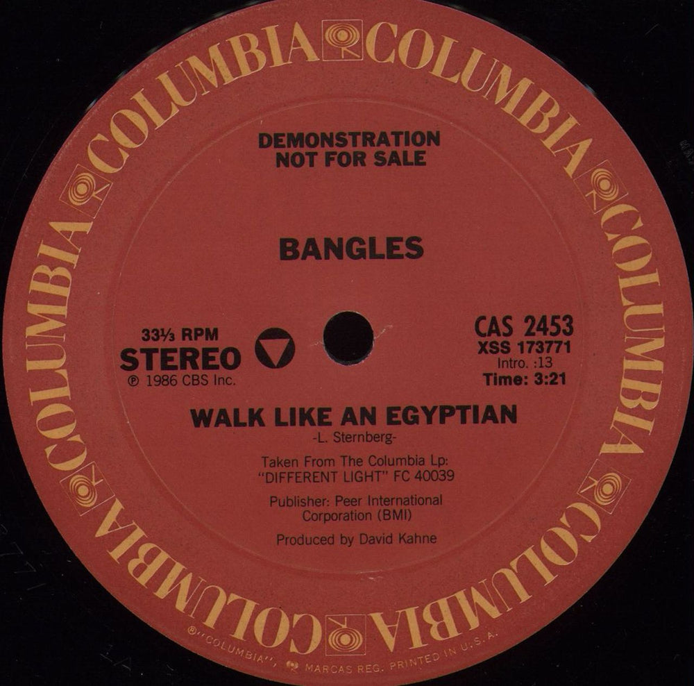 The Bangles Walking Like An Egyptian US Promo 12" vinyl single (12 inch record / Maxi-single) CAS2453