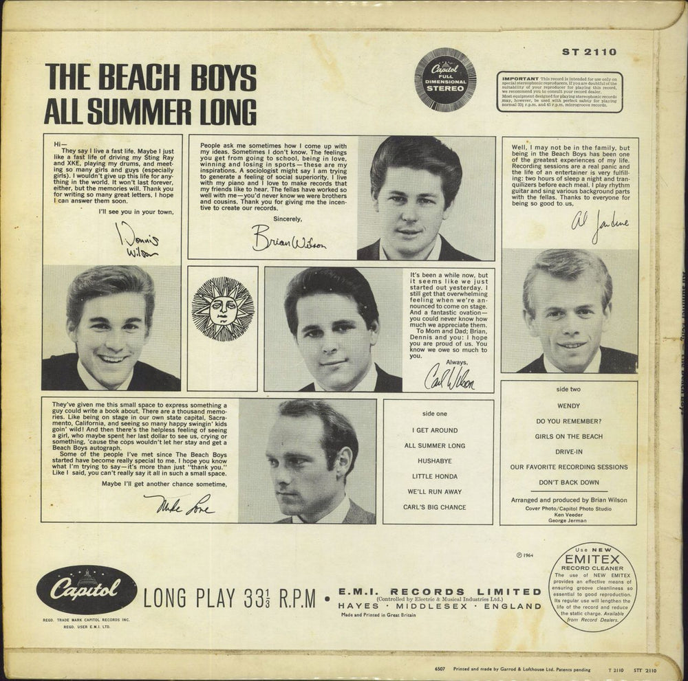 The Beach Boys All Summer Long - VG UK vinyl LP album (LP record)