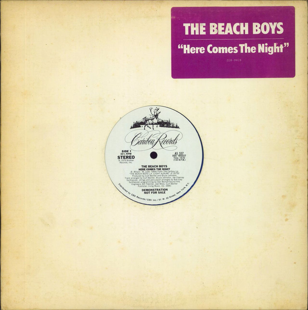 The Beach Boys Here Comes The Night - Blue Vinyl US Promo 12" vinyl single (12 inch record / Maxi-single) 2Z8-9028