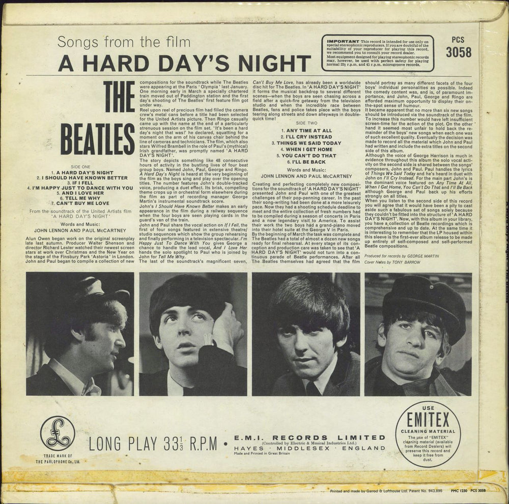 The Beatles A Hard Day's Night - 1 Box - VG UK vinyl LP album (LP record)