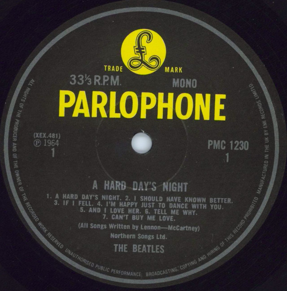 The Beatles A Hard Day's Night - 80's - B/Y UK vinyl LP album (LP record) BTLLPAH271789