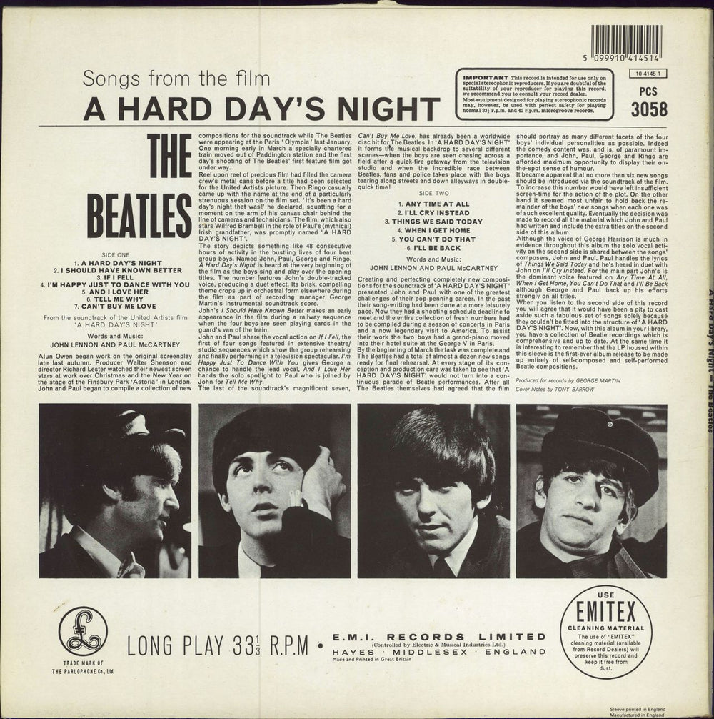 The Beatles A Hard Day's Night - All Rights UK vinyl LP album (LP record)