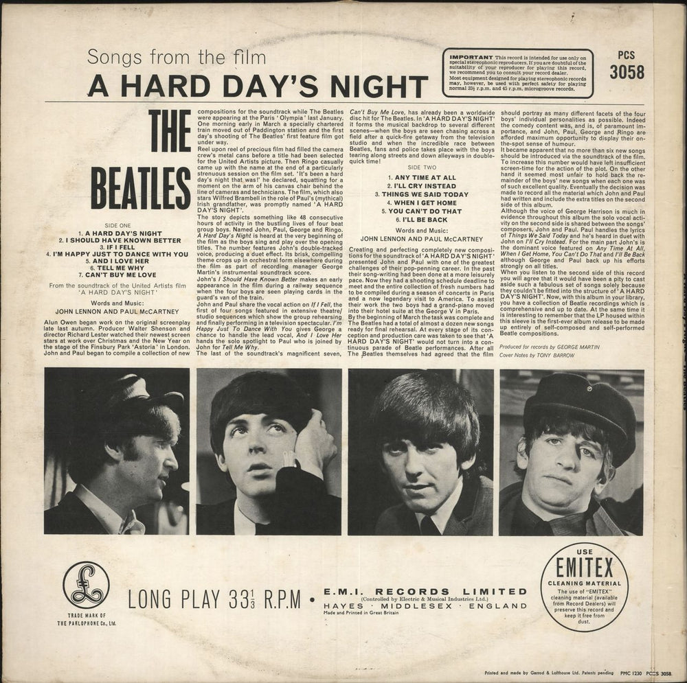 The Beatles A Hard Day's Night - Pathé Marconi - EX UK vinyl LP album (LP record) BTLLPAH519237