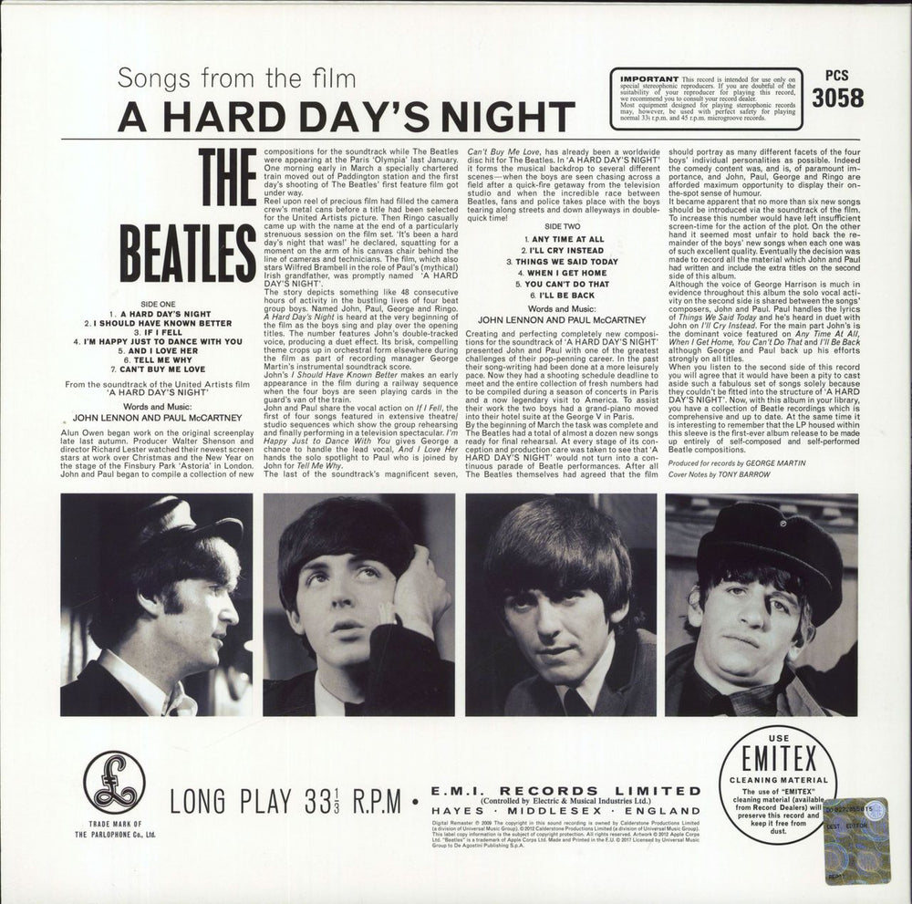 The Beatles A Hard Day's Night UK vinyl LP album (LP record) 0094638241317