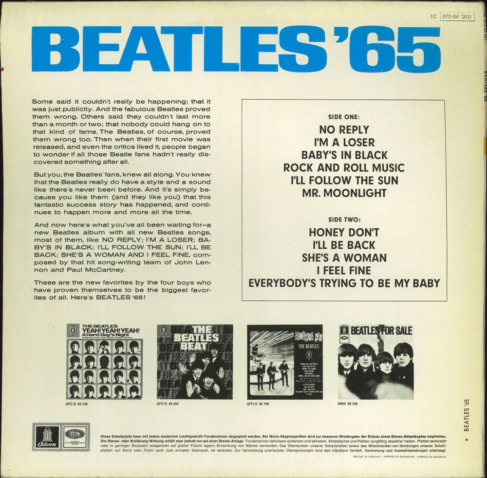 The Beatles Beatles '65 - Blue Label - EX German vinyl LP album (LP record)