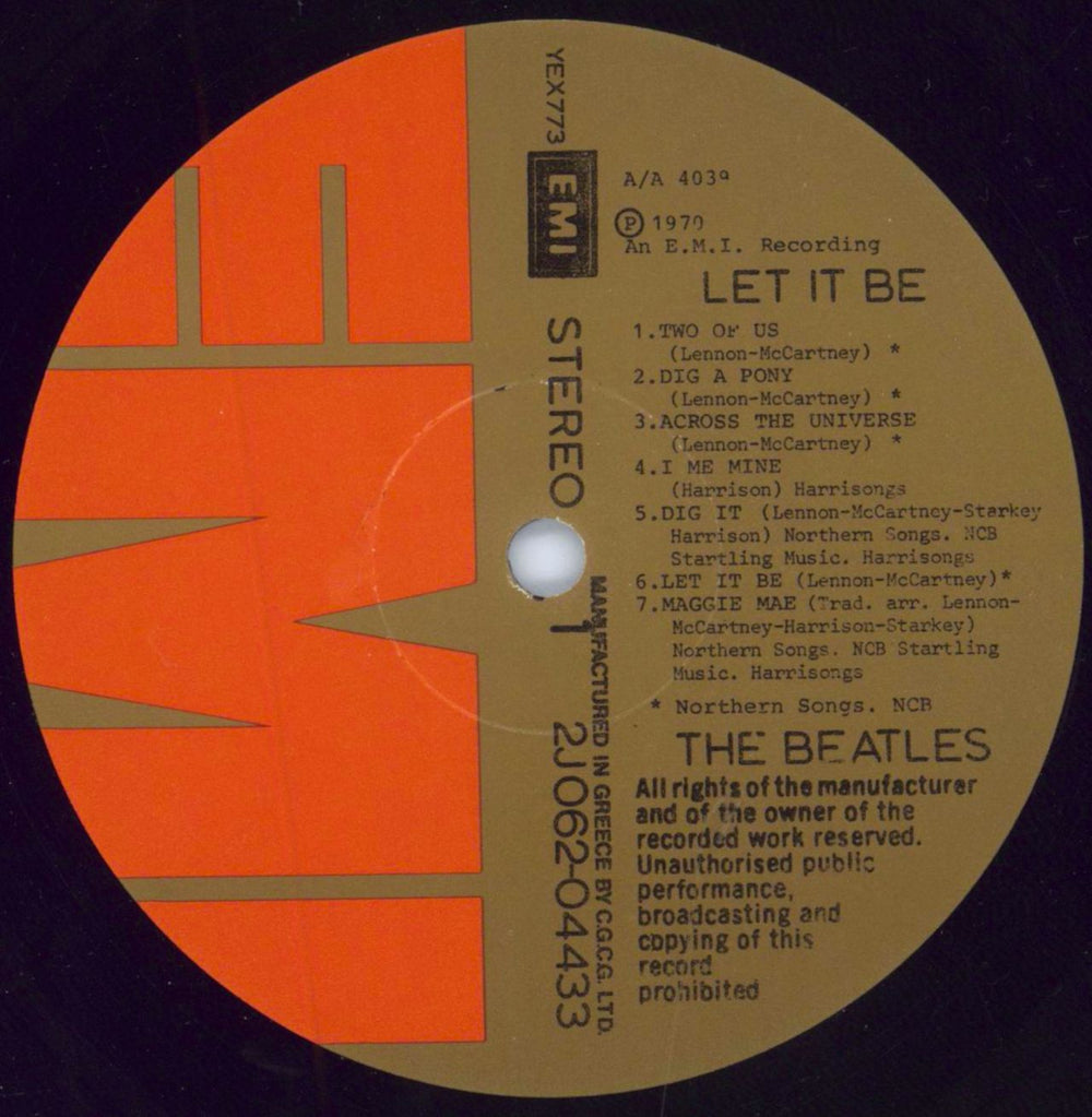 The Beatles Let It Be-1976-Greek Greek vinyl LP album (LP record) BTLLPLE796700