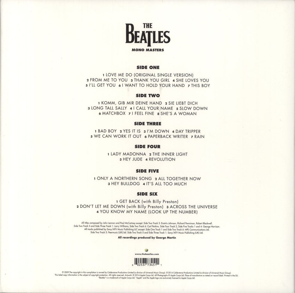 The Beatles Mono Masters - MONO - 180g UK 3-LP vinyl record set (Triple LP Album) 602537734511