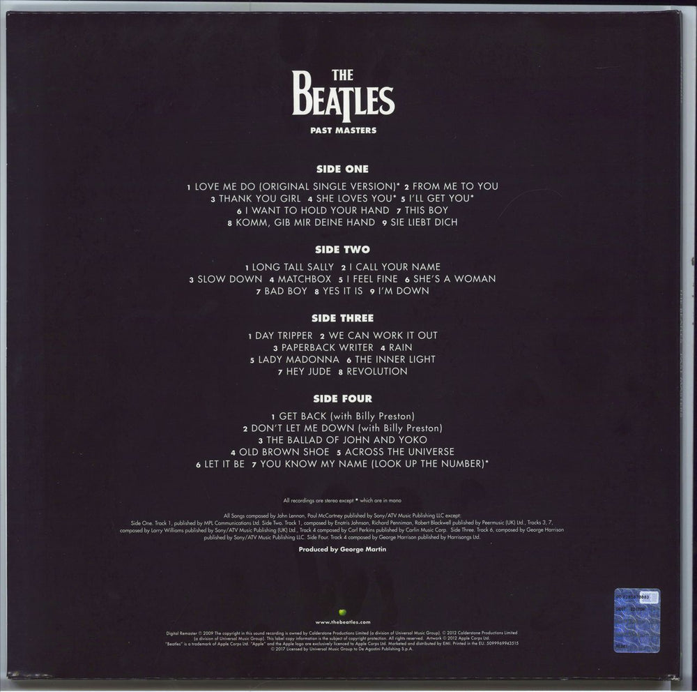 The Beatles Past Masters - 180gram Vinyl - 2018 UK 2-LP vinyl record set (Double LP Album) 5099969943515