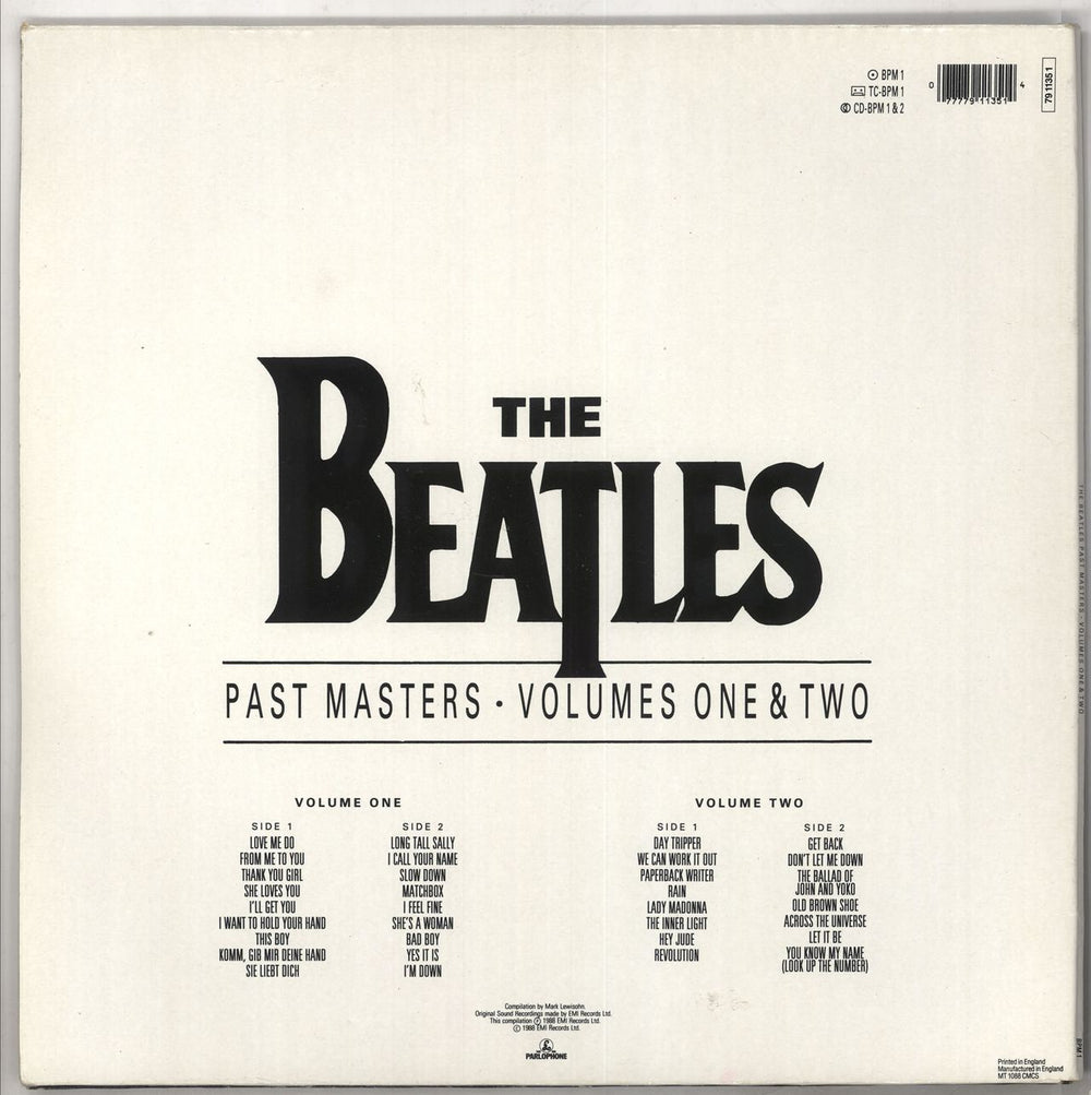 The Beatles Past Masters - Volumes One & Two - EX UK 2-LP vinyl record set (Double LP Album) 077779113514