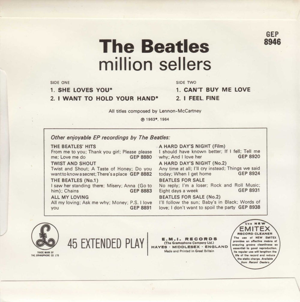 The Beatles The Beatles' Million Sellers EP - EMI Records - Glossy UK 7" vinyl single (7 inch record / 45)