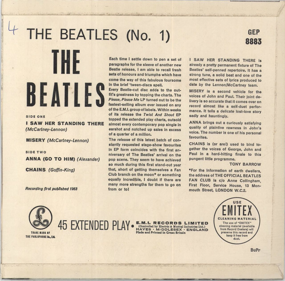 The Beatles The Beatles (No. 1) EP - 1st BuPr - EX UK 7" vinyl single (7 inch record / 45) BTL07TH749957