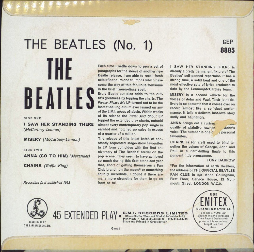 The Beatles The Beatles (No. 1) EP - 1st Garrod - VG UK 7" vinyl single (7 inch record / 45)