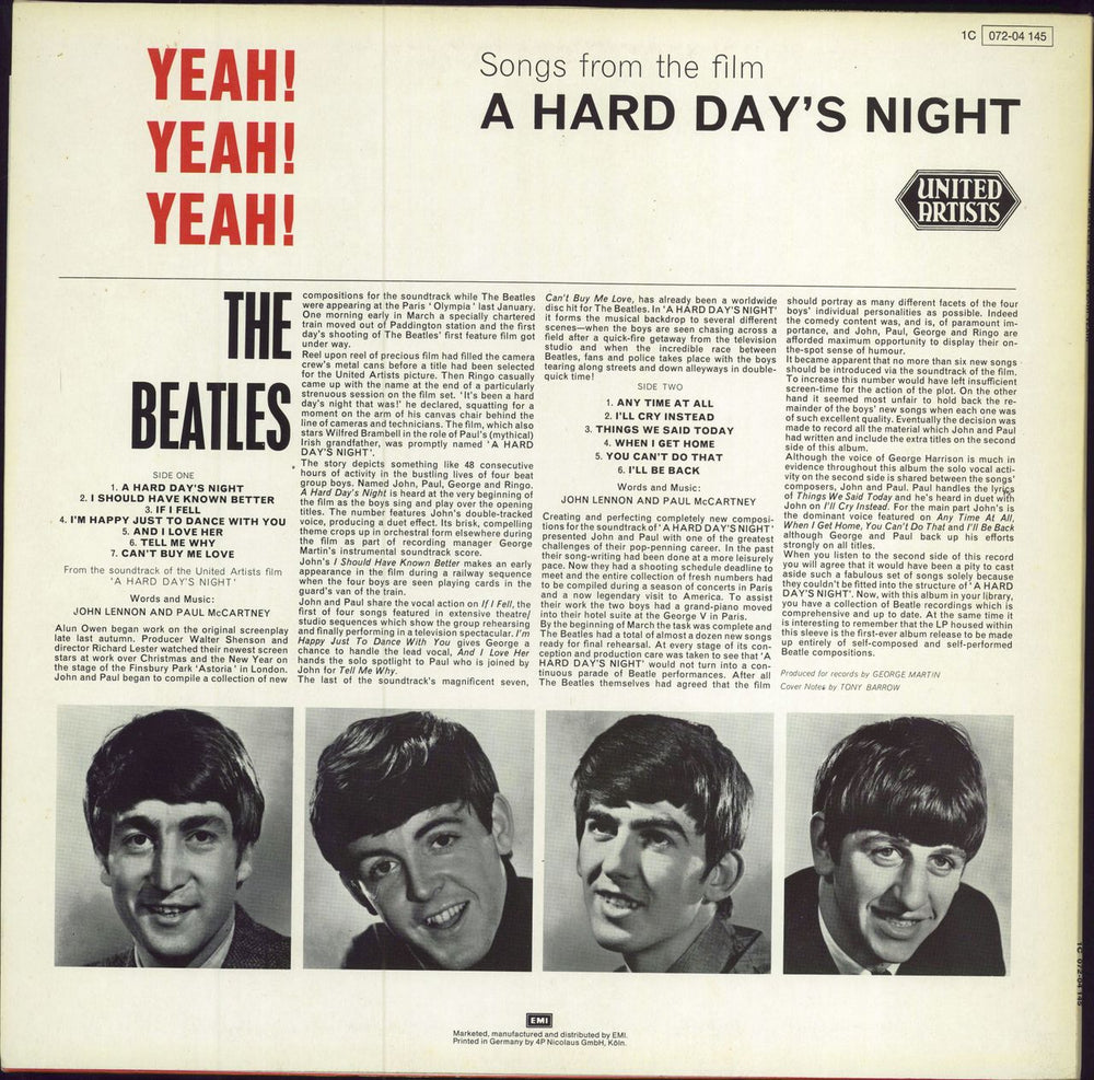 The Beatles Yeah! Yeah! Yeah! German vinyl LP album (LP record)