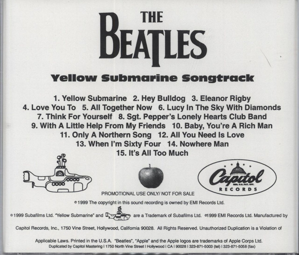 The Beatles Yellow Submarine Songtrack US Promo CD-R acetate