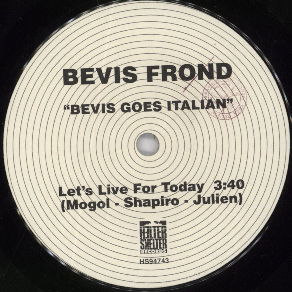 The Bevis Frond Let's Live For Today (Bevis Goes Italian) Italian 7" vinyl single (7 inch record / 45) BA807LE821490