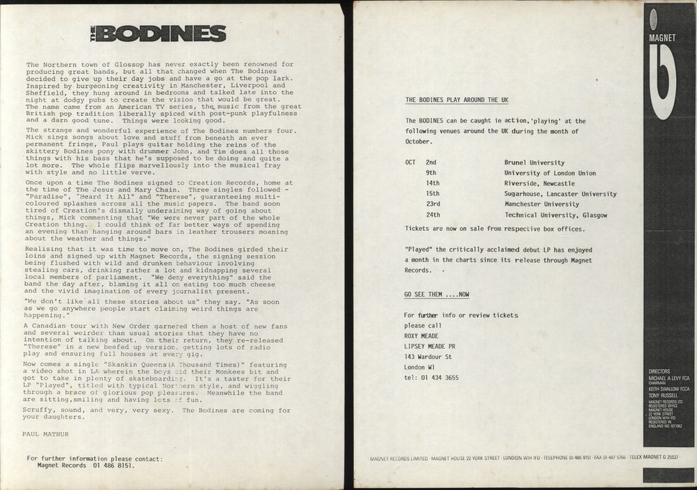 The Bodines Played + Publicity Photo u0026 Press Release - EX UK Vinyl LP —  RareVinyl.com