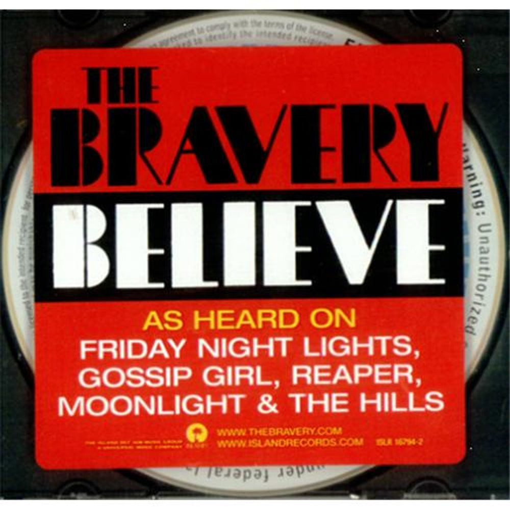 The Bravery Believe US Promo CD single (CD5 / 5") ISLR16794-2