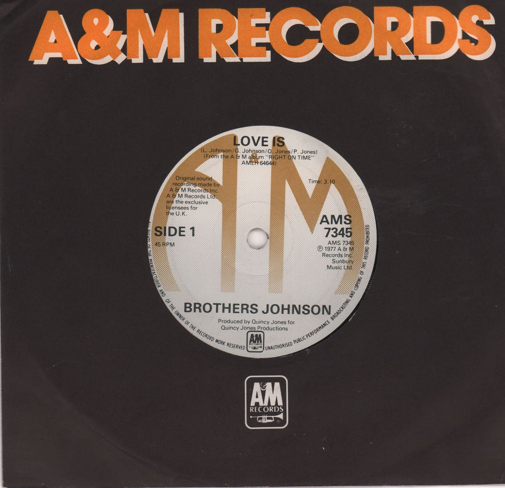 The Brothers Johnson Love Is UK 7" vinyl single (7 inch record / 45) AMS7345