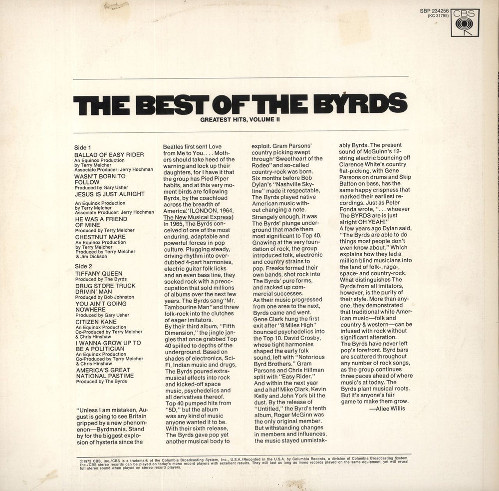 The Byrds The Best Of The Byrds - Greatest Hits Volume II Australian vinyl LP album (LP record)