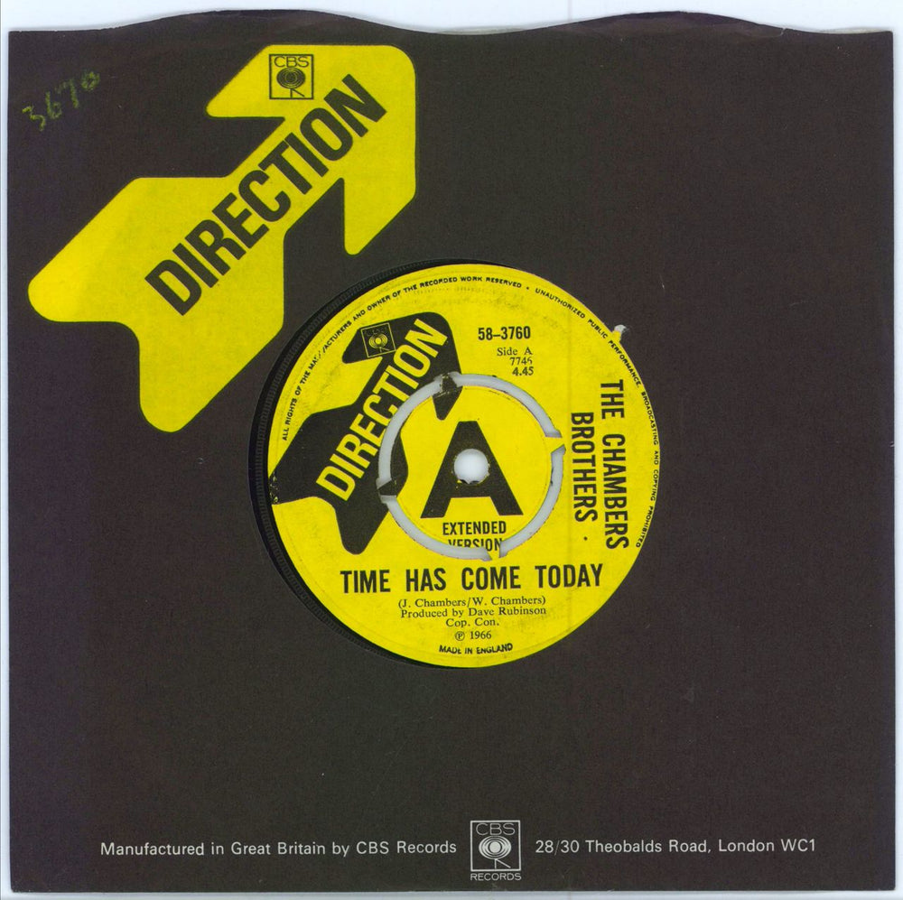 The Chambers Brothers Time Has Come Today - A Label UK Promo 7" vinyl single (7 inch record / 45) 58-3760