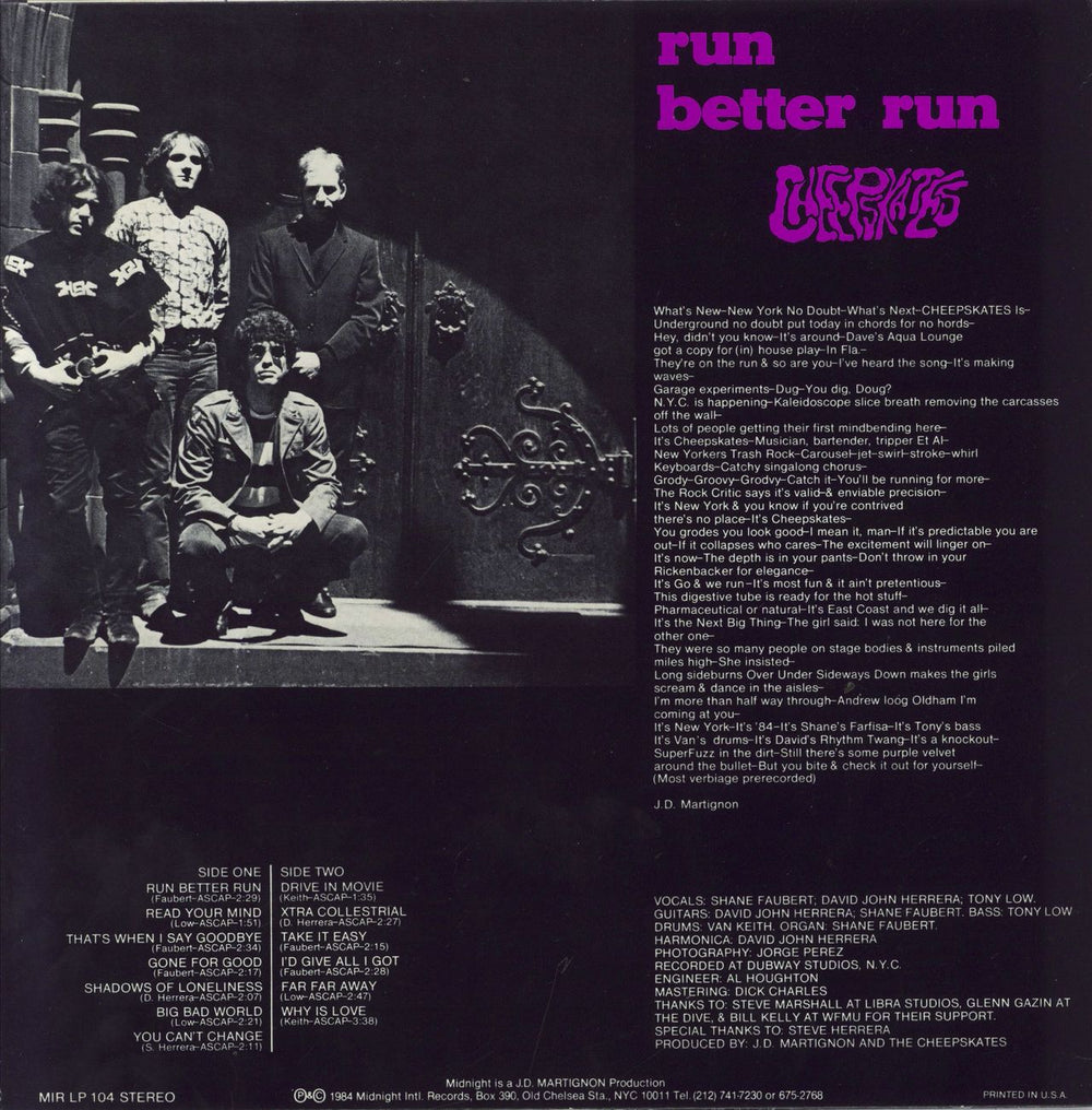 The Cheepskates Run Better Run US vinyl LP album (LP record)