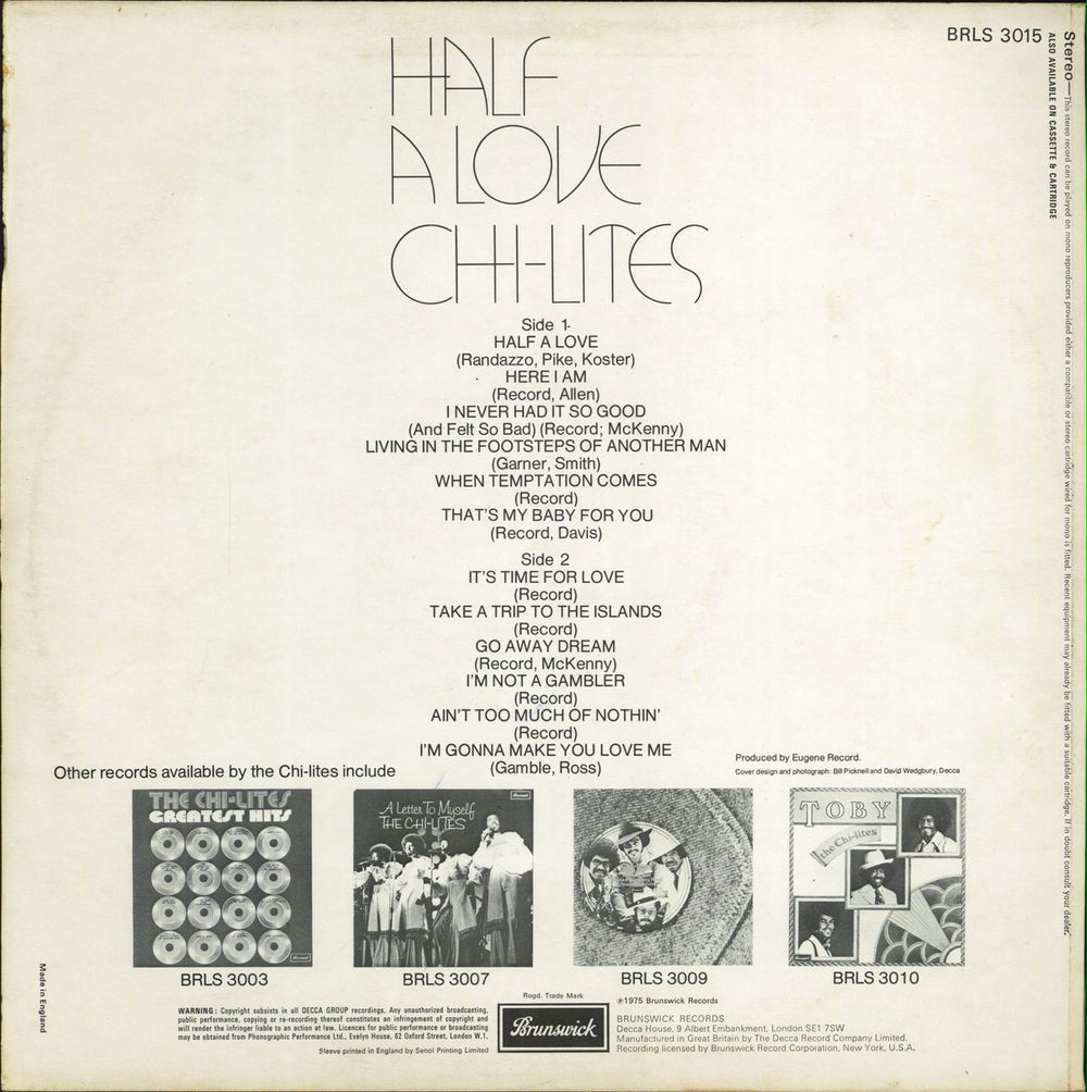 The Chi-Lites Half A Love UK vinyl LP album (LP record)