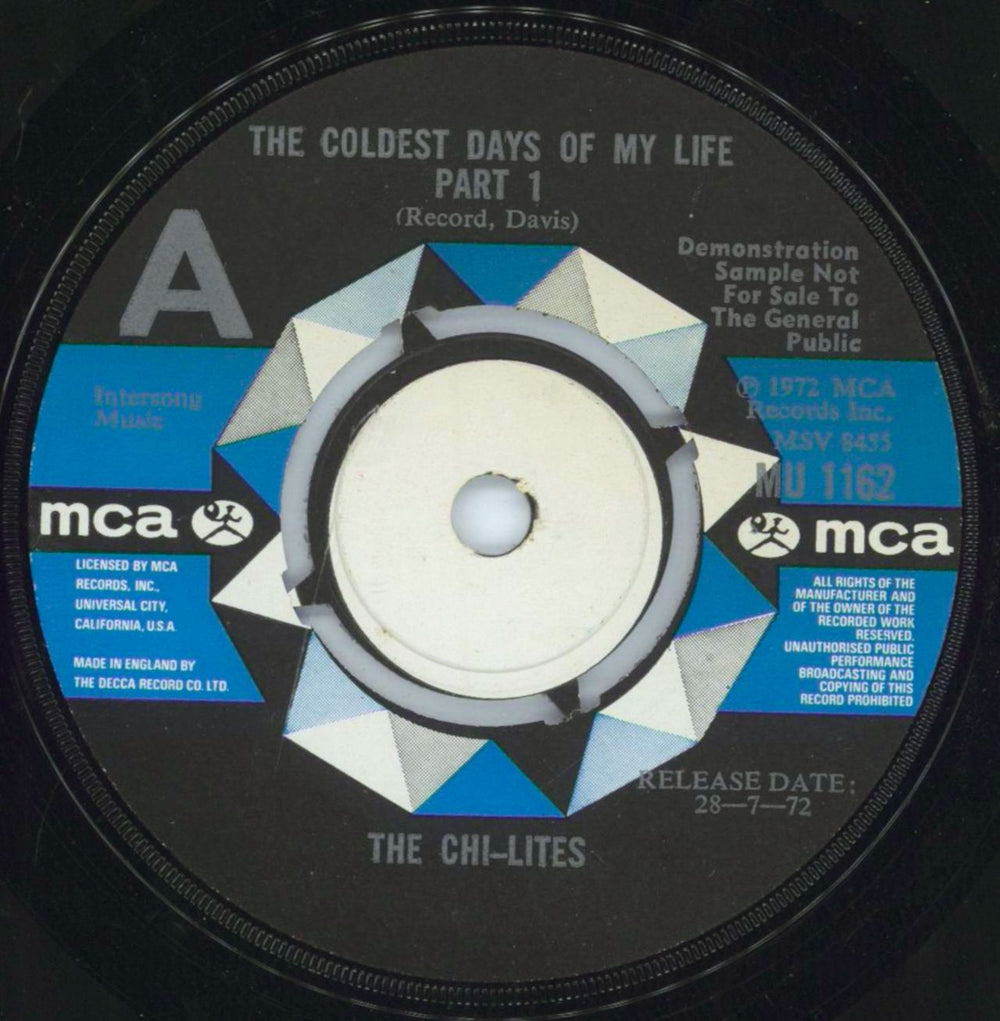 The Chi-Lites The Coldest Days Of My Life UK Promo 7" vinyl single (7 inch record / 45) MU1162