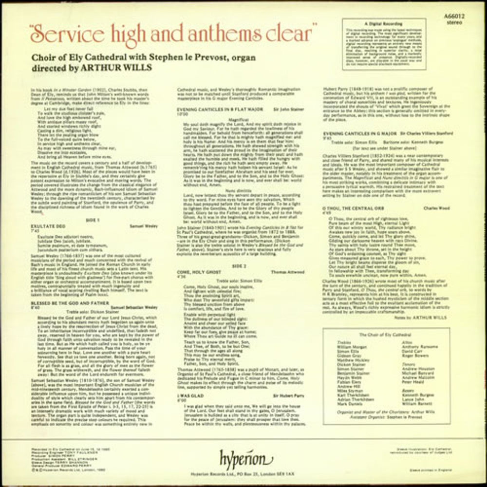 The Choir Of Ely Cathedral Service High and Anthems Clear UK vinyl LP album (LP record) 46TLPSE525708