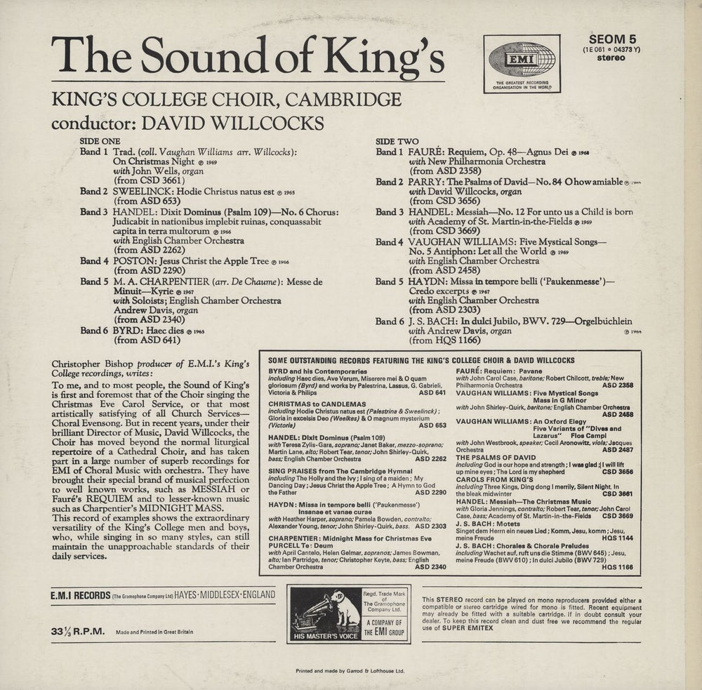 The Choir Of King's College, Cambridge The Sound Of King's UK vinyl LP album (LP record)