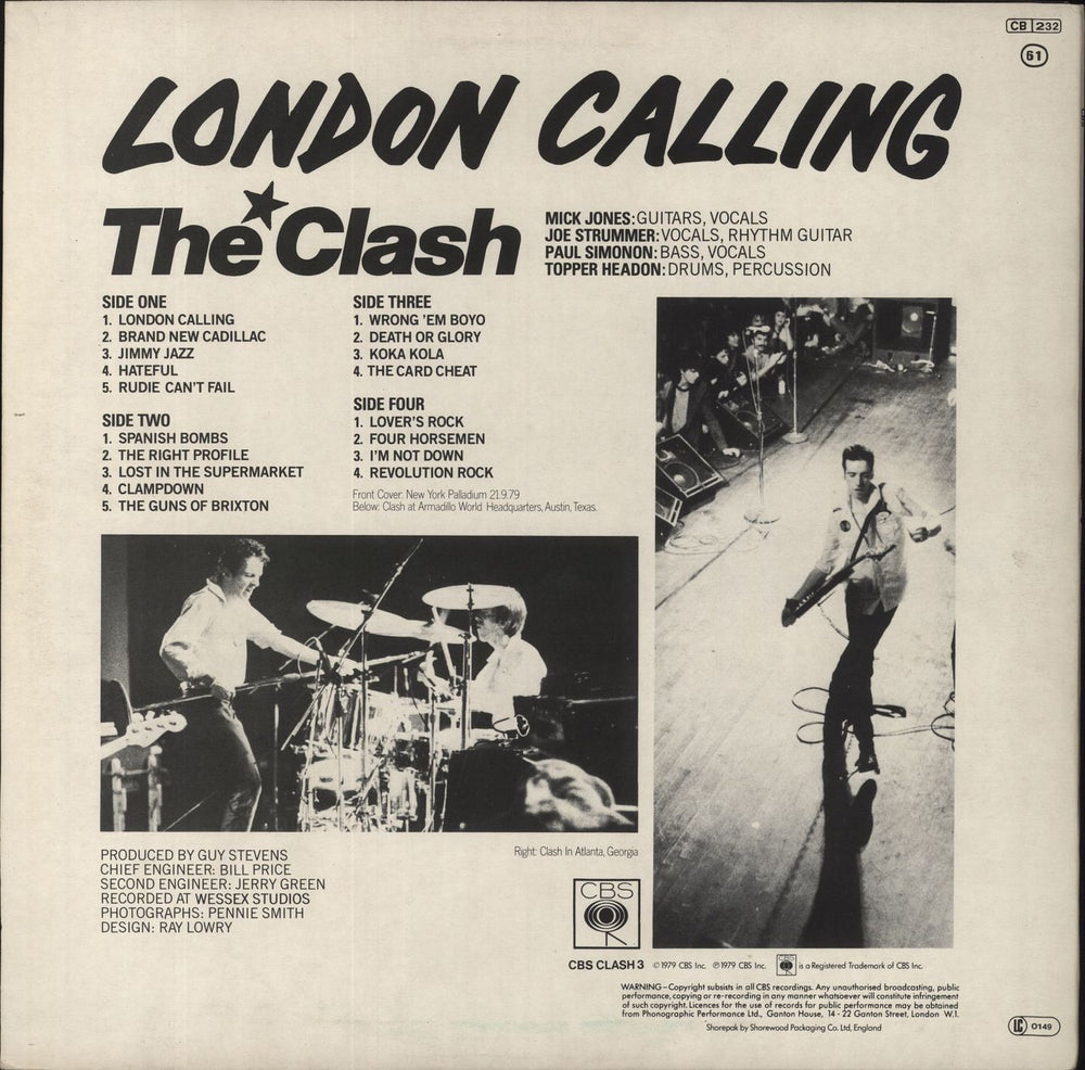 The Clash London Calling + Inners - TIV Etching UK 2-LP vinyl record set (Double LP Album)