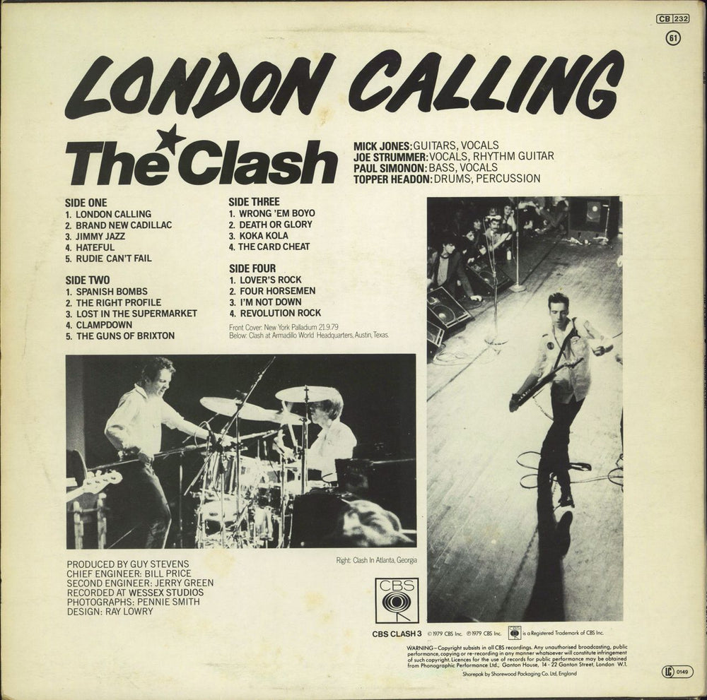 The Clash London Calling + Lyric Inserts - VG UK 2-LP vinyl record set (Double LP Album)