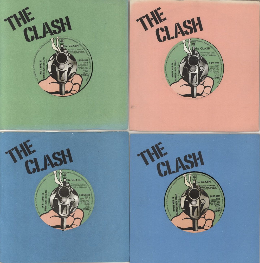 The Clash (White Man) In Hammersmith Palais - Set Of Four Picture Labels/Die-cut Sleeves UK 7" vinyl single (7 inch record / 45) SCBS6383