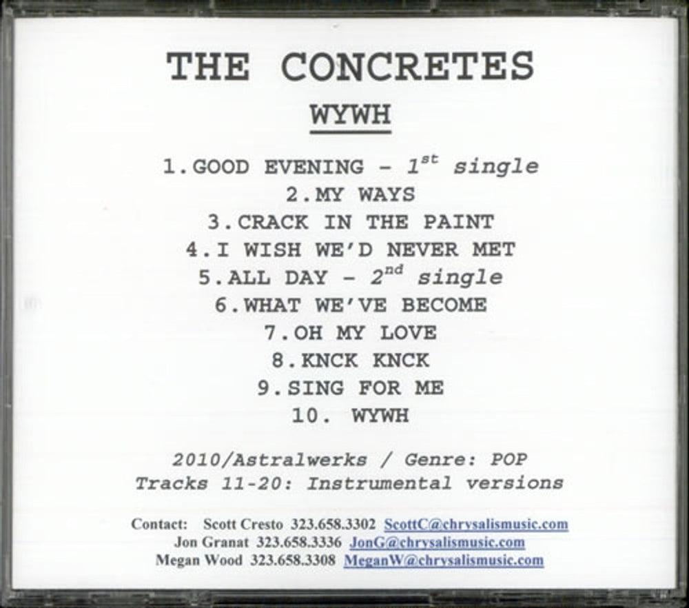 The Concretes WYWH US Promo CD-R acetate CD-R ACETATE